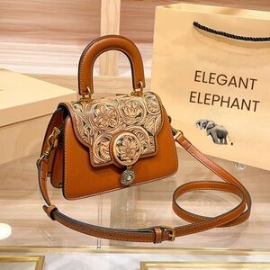 Brown Floral Embossed Handbag
